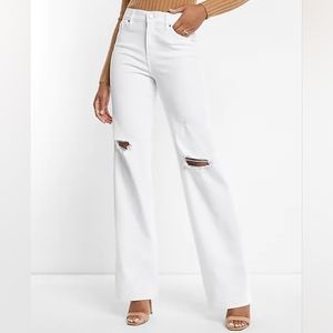 EXPRESS: High Waisted White Ripped Wide Leg Jeans
